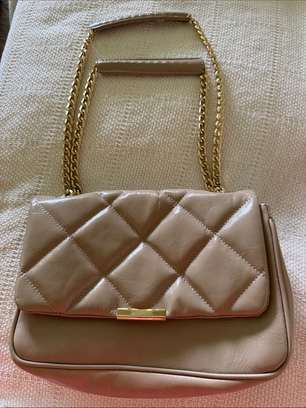 Quilted Beige Chain Shoulder Bag - Elegant Staple